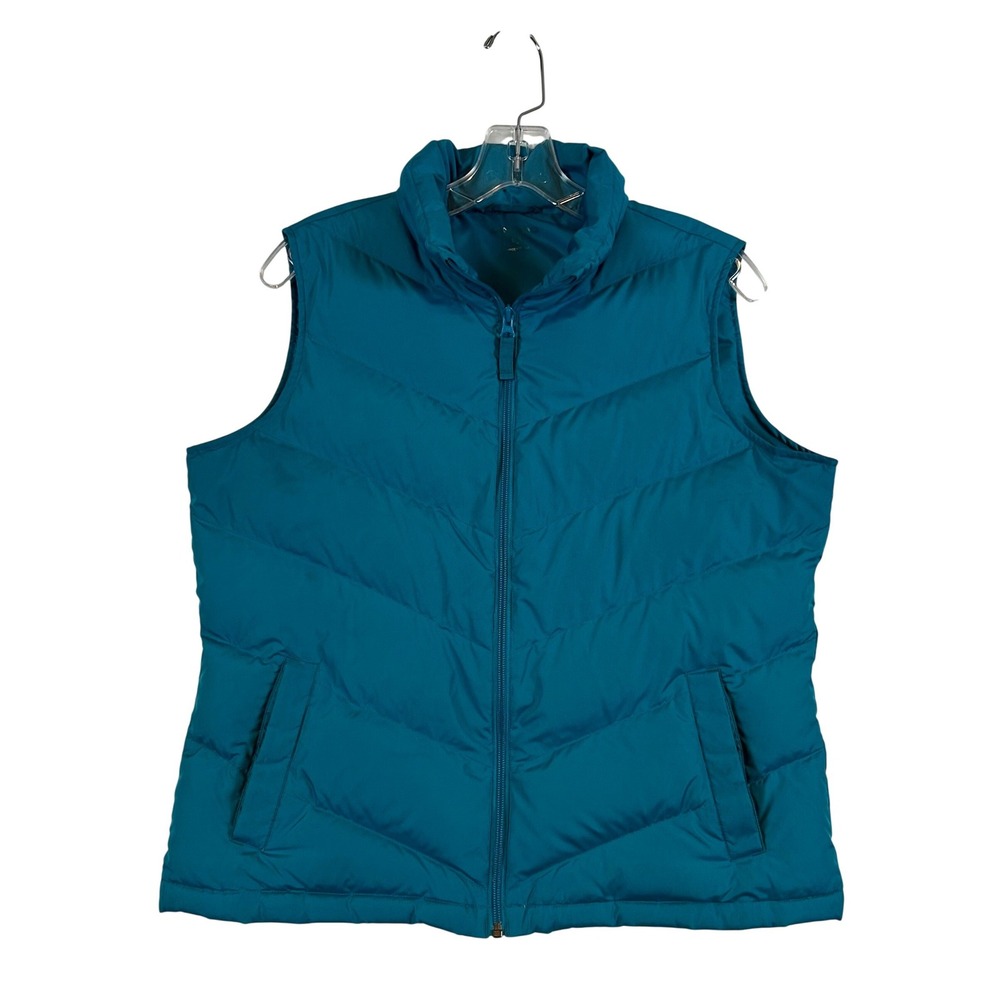 Lands End‎ Teal Blue Down Puffer Vest Quilted Full Zip Womens Medium P 10-12